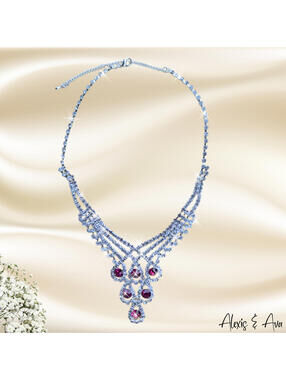 Bib Necklace Rhinestones 16” + Adjustable Mother's Day Gift for Daughter Present